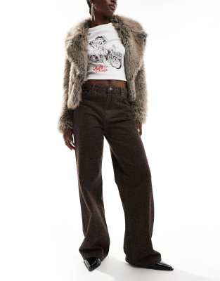 straight leg jeans in dark wash leopard-Multi