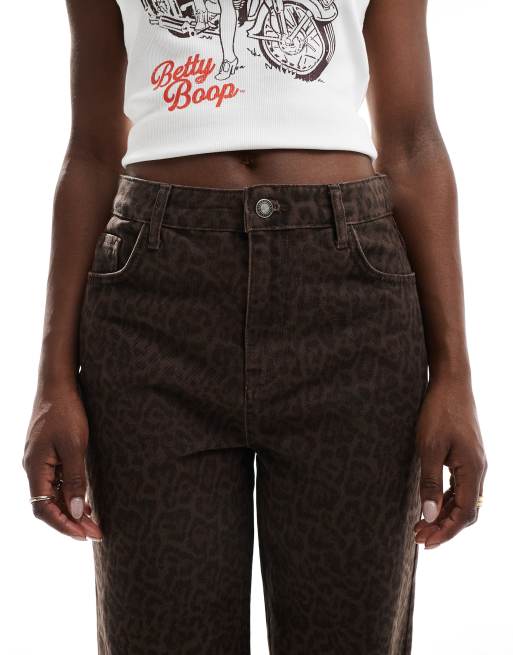 Stradivarius straight leg jeans in dark wash leopard ASOS