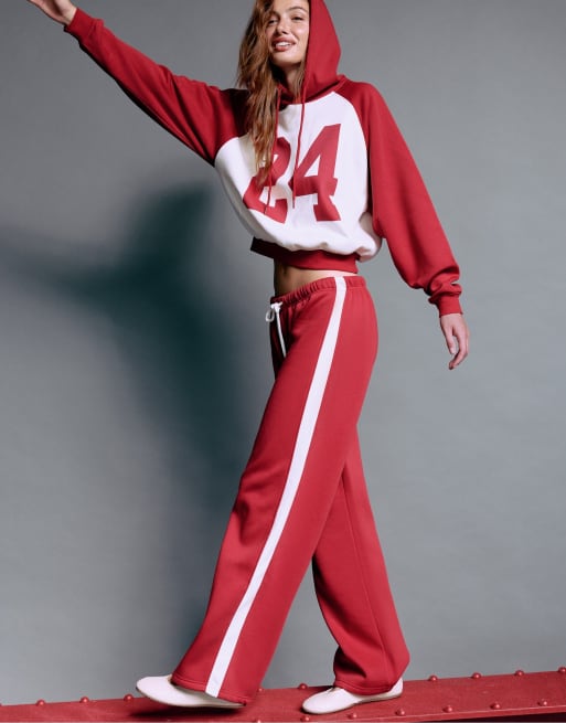 Stradivarius Straight-leg side-stripe joggers in red, 5 of 7