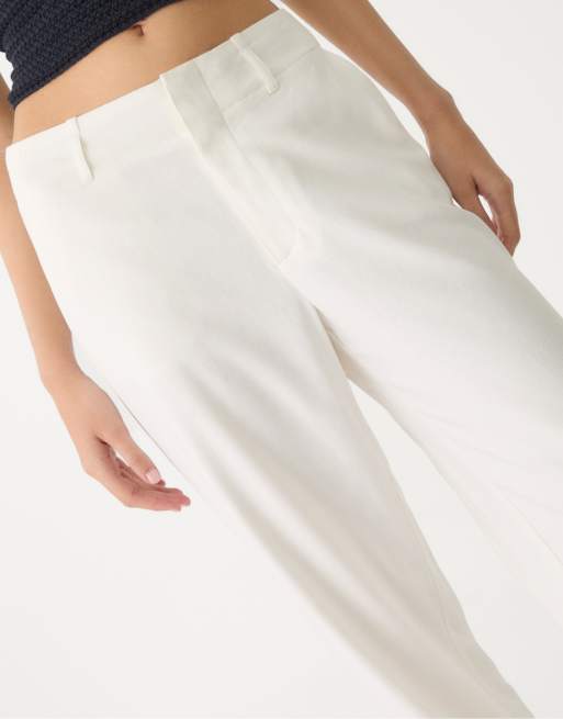Stradivarius straight leg trousers with linen in ecru, 4 of 4