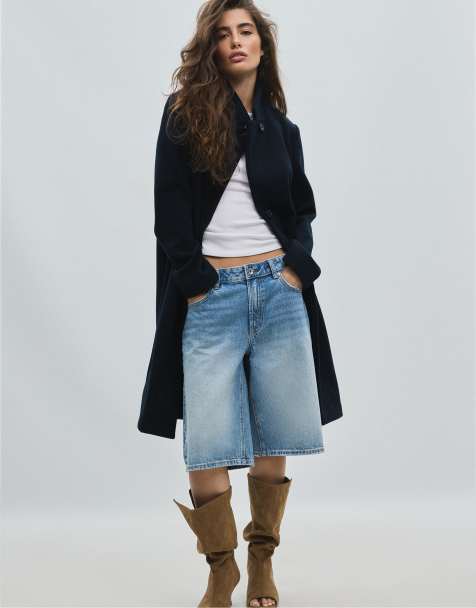 Stradivarius Straight soft-touch coat in dark blue - view 1