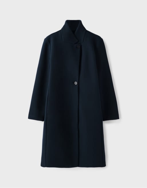 Stradivarius Straight soft-touch coat in dark blue, 6 of 7
