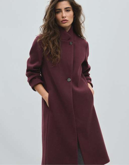 Stradivarius Straight soft-touch coat in purple, 5 of 7