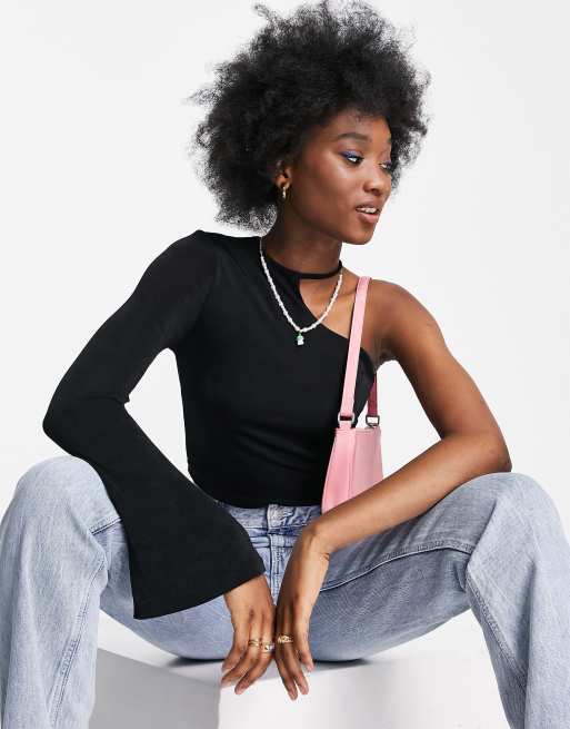 Stradivarius - Stram oneshoulder-top i sort 