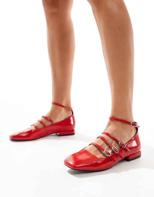 Stradivarius strappy ballet flats in red