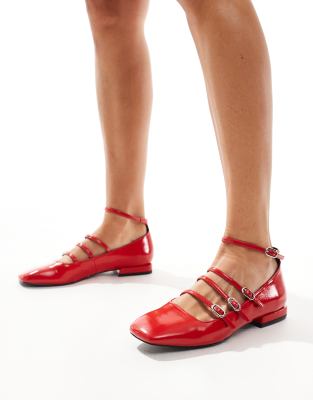 Stradivarius strappy ballet shoe in red