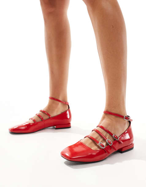 Stradivarius strappy ballet shoes in red - view 1