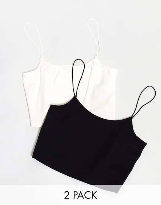 Stradivarius strappy crop top multi pack in black & white