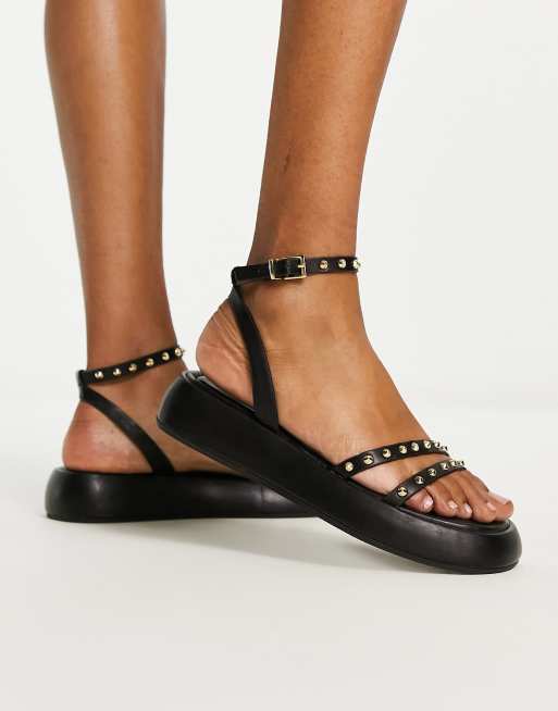 Black best sale strappy flatforms