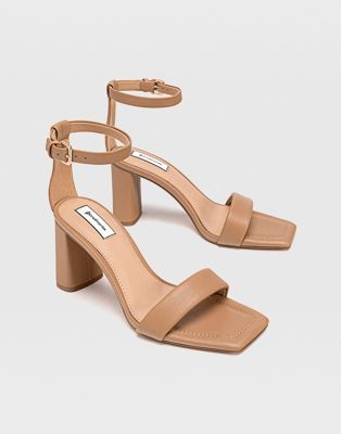Stradivarius strappy heeled sandal in tan