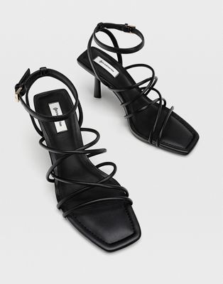 Stradivarius strappy heeled sandal with squared toe in black