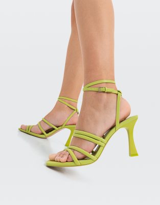 Stradivarius strappy heeled sandal with squared toe in lime green