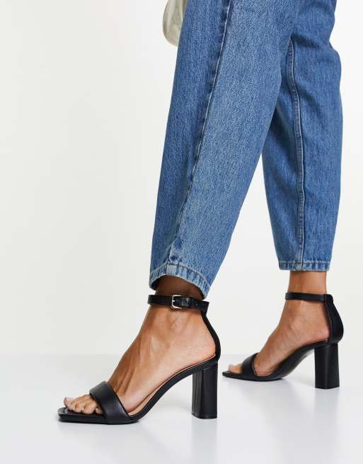Stradivarius strappy heeled sandals in black | ASOS