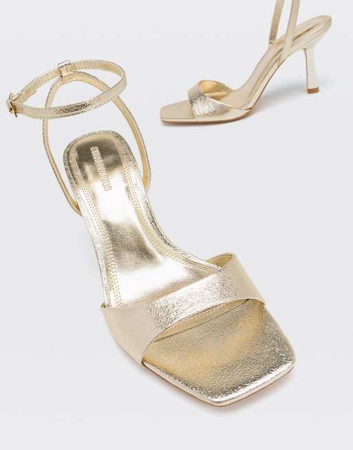 Stradivarius strappy heeled sandals in light gold