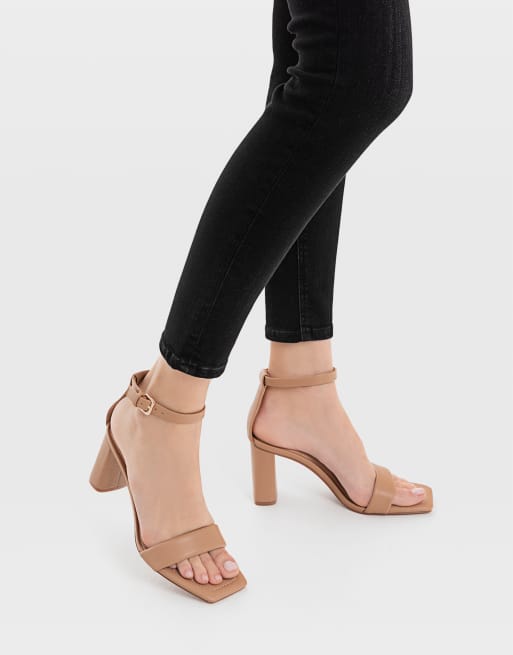 Stradivarius strappy heeled sandals in tan, 4 of 4