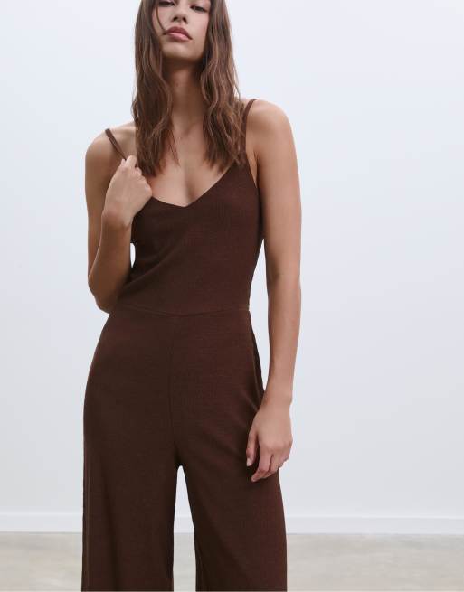 Stradivarius strappy jumpsuit in brown, 2 of 4