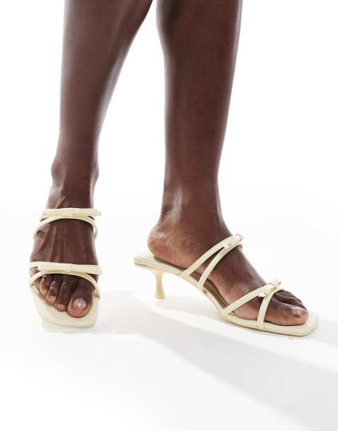 Stradivarius strappy kitten heels in butter - view 1