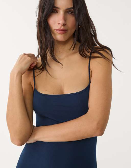 Stradivarius strappy maxi dress in navy blue, 3 of 4