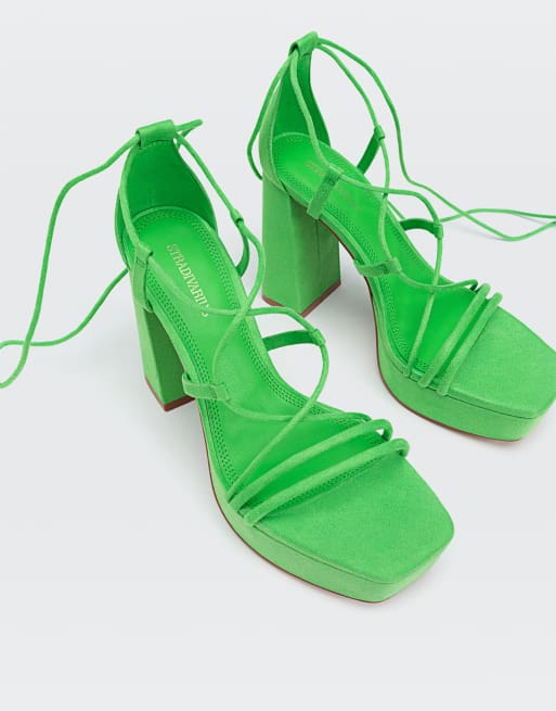 Stradivarius strappy platform sandal in bright green ASOS