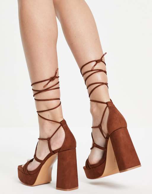 Brown strappy platform sandals discount