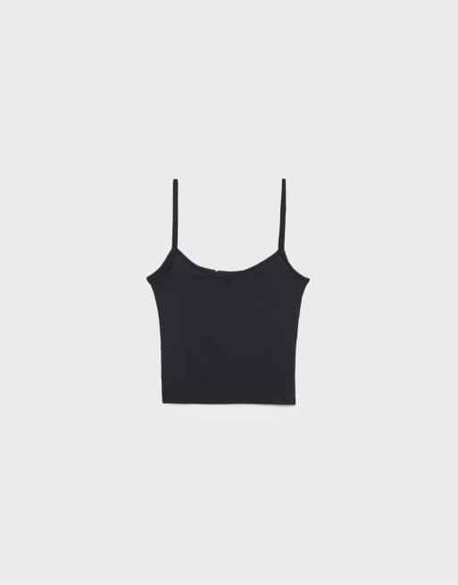 Stradivarius strappy polyamide top in black, 6 of 7