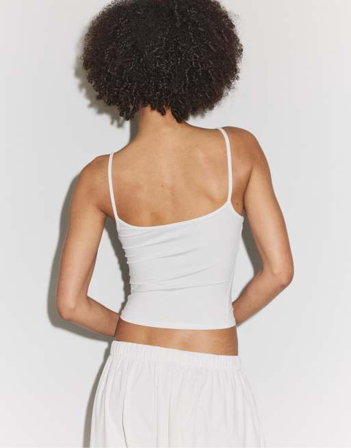 Stradivarius strappy polyamide top in ecru, 2 of 6
