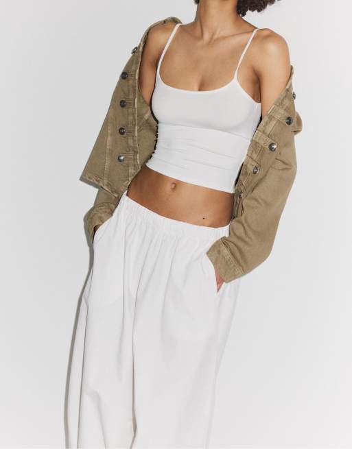 Stradivarius strappy polyamide top in ecru, 3 of 6