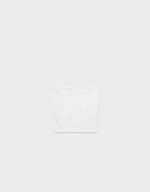Stradivarius strappy polyamide top in ecru, 5 of 6