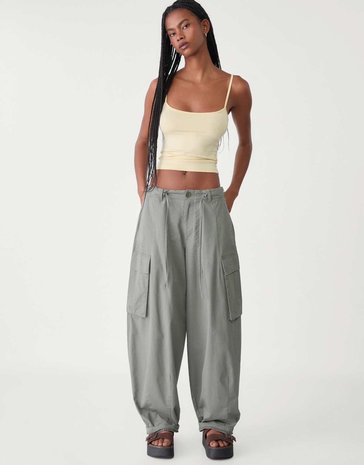 Stradivarius strappy polyamide top in pastel yellow