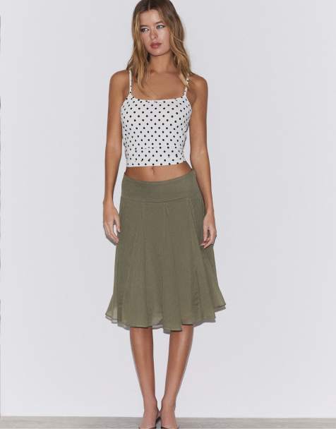 Stradivarius Strappy polyamide top with black polka dots in white - view 1