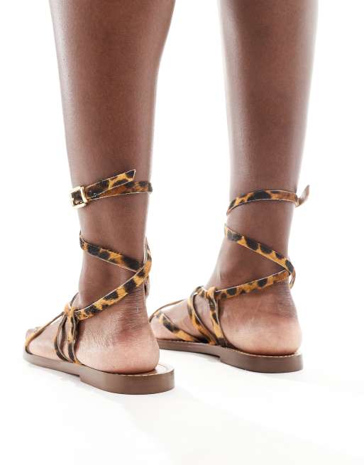 Stradivarius strappy sandals in leopard print 