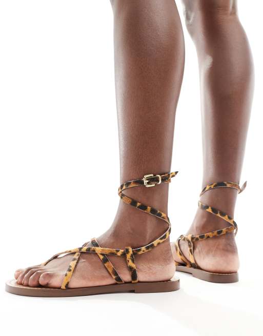 Stradivarius strappy sandals in leopard print