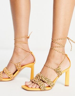  strappy tie leg heeled sandals  