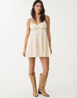 Stradivarius strappy tiered dress with ruffles in ecru - view 1