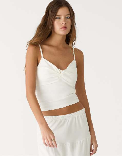 Stradivarius strappy top with knot in ecru - view 1