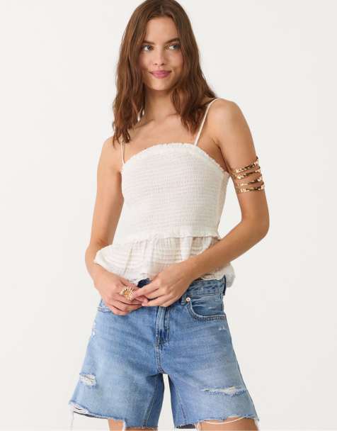 Stradivarius strappy top with ruffles in white - view 1