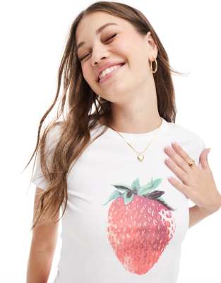 strawberry detail graphic T-shirt in white