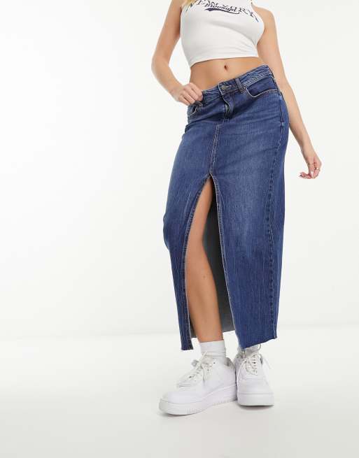 Dark blue best sale denim midi skirt