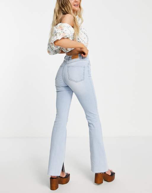 Forstå Infrarød Permanent Stradivarius stretch flare jean with split detail in light blue | ASOS