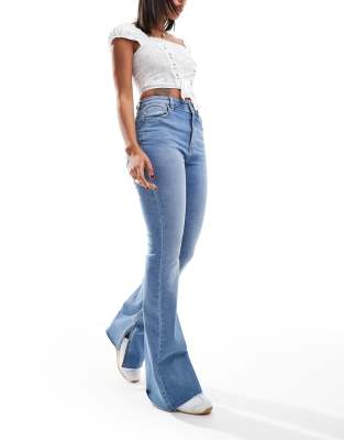 stretch flare jean with split detail in medium blue