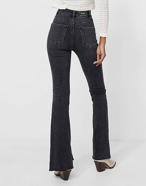 Jeans Stradivarius stretch flare jean with split hem in washed black 