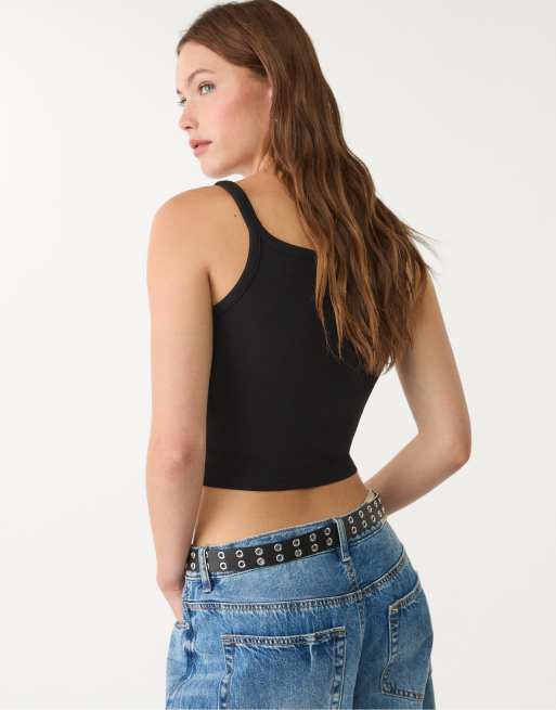Stradivarius stretch strappy top in black, 2 of 4