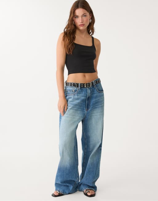 Stradivarius stretch strappy top in black, 3 of 4