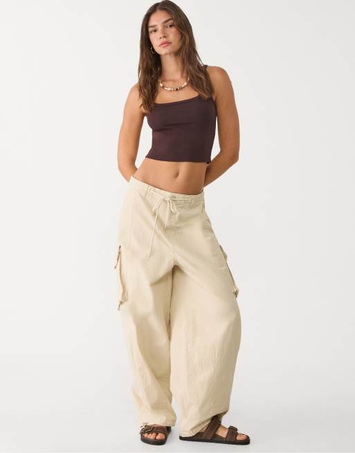Stradivarius stretch strappy top in brown, 2 of 4