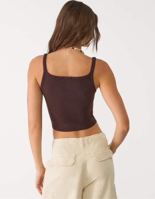 Stradivarius stretch strappy top in brown, 4 of 4