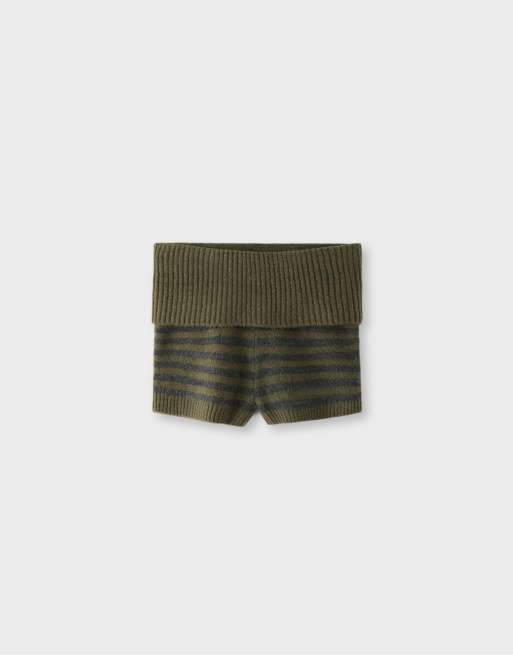 Stradivarius stribede strikshorts i khaki, 6 af 7