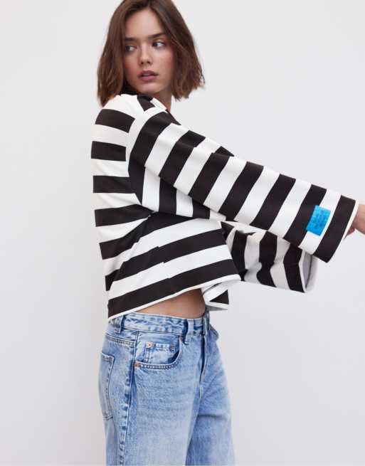 Stradivarius stribet sweatshirt i brun, 2 af 7