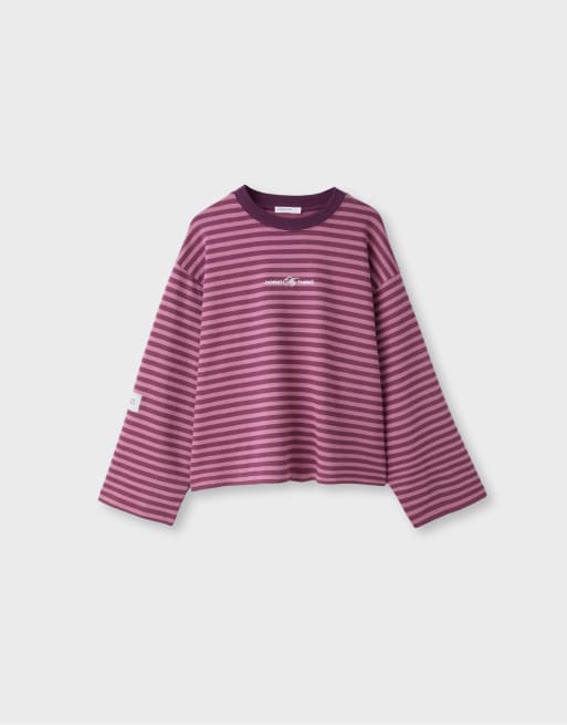Stradivarius stribet sweatshirt i lilla, 6 af 7