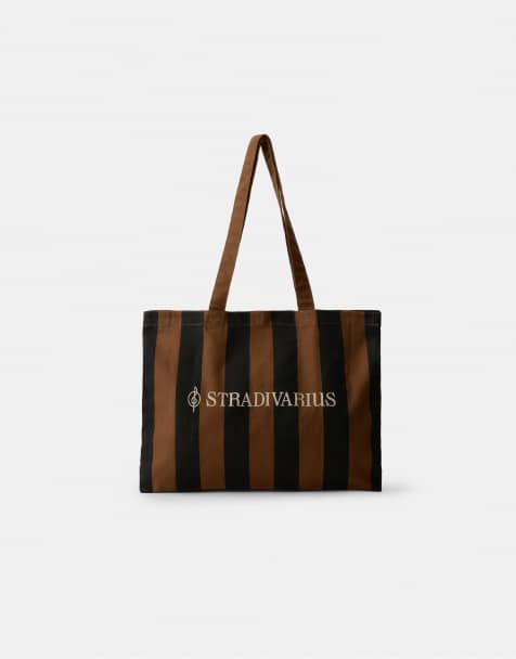 Stradivarius stribet tote-taske i brun - view 1