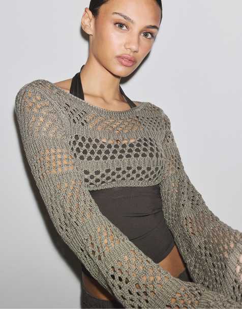 Stradivarius – Strick-Bolero in Khaki - view 1